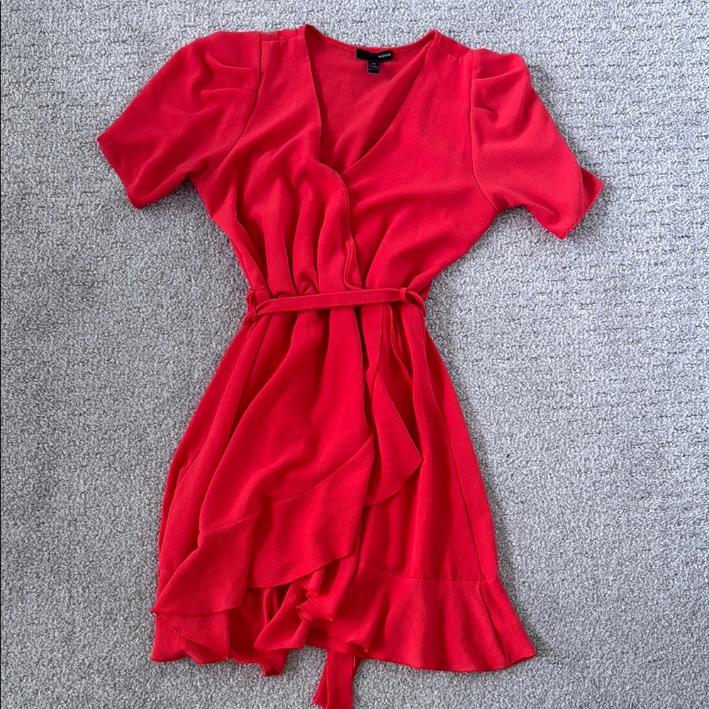 AQUA Coral Wrap Dress